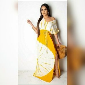 White/yellow tye dye maxi dress